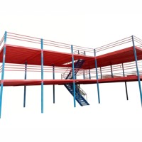 Plateforme de Stockage Industrielle en Acier pour Entrepôt, Étagère de Mezzanine, Échelle d'Accès, Mezzanine de Plafond Noir