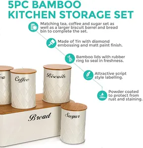 Металлическая Кухонная канистра, коробка для хлеба, контейнер для хлеба, коробка для чая, сахара, кофе, набор канистр с бамбуковой крышкой, контейнер для хранения