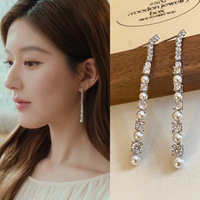 Boucles d'oreilles pendantes longues avec perles et strass pour femmes, cadeau tendance, bijoux élégants, accessoires de mode