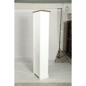 Mueble de Baño Muro en Blanco y Madera Natural Sólida, Mueble Alto de Almacenamiento para Baño con Cajón - Product Image 2