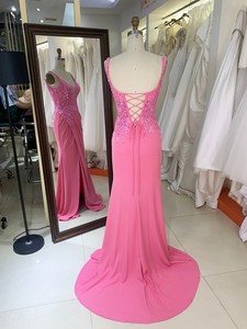 Rosa bordado satén sin mangas sirena corsé encaje hasta la espalda ajustado baile noche mujeres vestidos - Product Image 2
