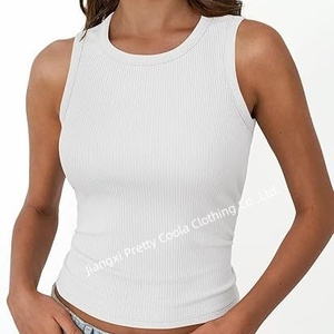 MT1046 Custom <span class=keywords><strong>donna</strong></span> a coste stile Crop Top <span class=keywords><strong>100</strong></span>% <span class=keywords><strong>cotone</strong></span> stampa Logo moda Fitness canotta per ragazze - Product Image 1