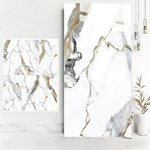 Azulejo de Cerámica con Efecto Mármol Glaseado, Venta al por Mayor de Fábrica de Guangdong, Azulejo de Mármol Blanco con Vetas Doradas <span class=keywords><strong>para</strong></span> Paredes y Pisos Interiores - Product Image 1