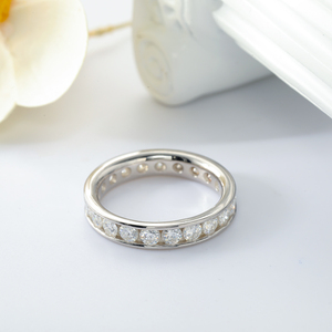 Anello Eternity in Argento 925 con Moissanite Colore <span class=keywords><strong>D</strong></span> VVS, Incastonatura a Canale, 3MM Rotondo, Impilabile, per Fidanzati, Mamme, Amiche - Product Image 2