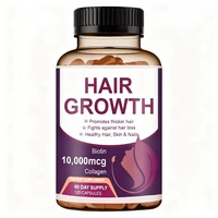 Complément alimentaire pour cheveux, peau et ongles en capsules avec biotine 10000 mcg, collagène, MSM, zinc, vitamines B, 120 capsules, quantité pour 60 jours