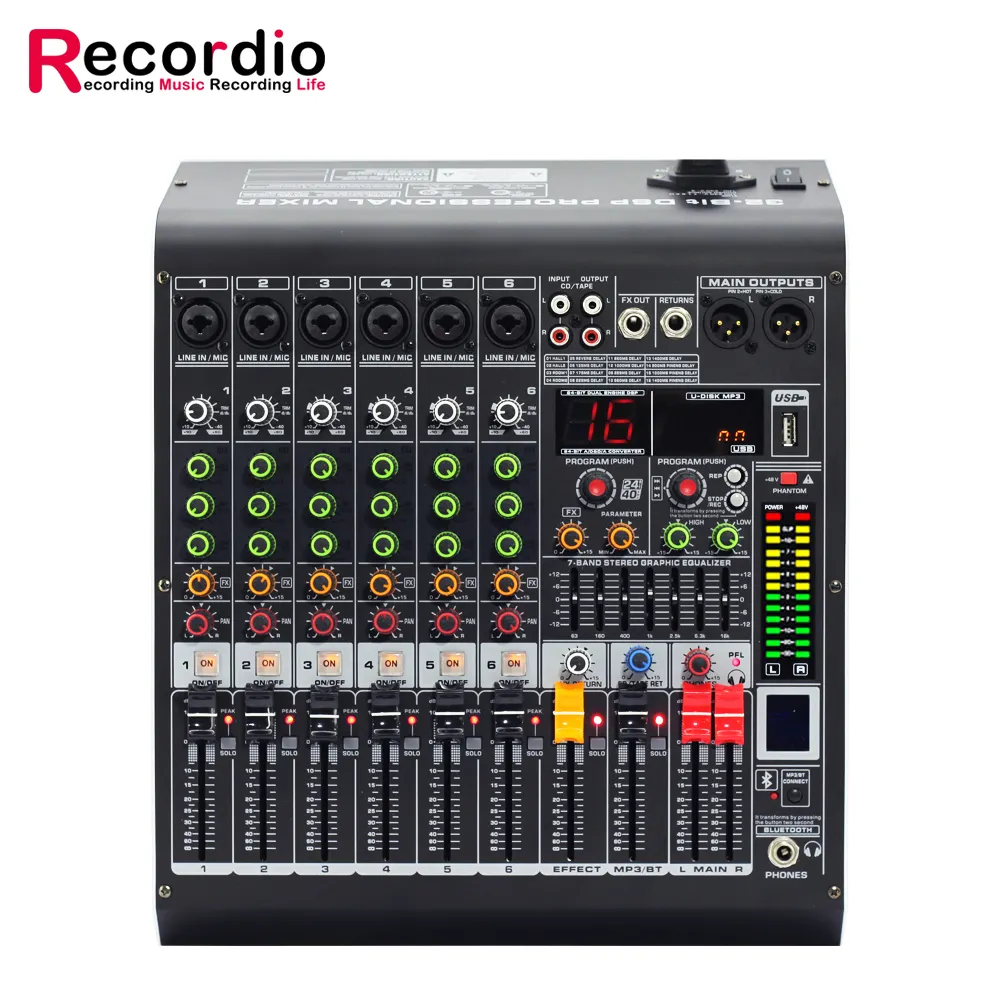 GAX-MC6 New Product Professional Mixer 6 Channel Digital Mixing Console With USB For KTV Singing Band Live Interface Mixer