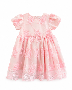 Robe de bébé fille en tulle brodé floral de luxe avec manches bouffantes pour occasions spéciales - Product Image 2