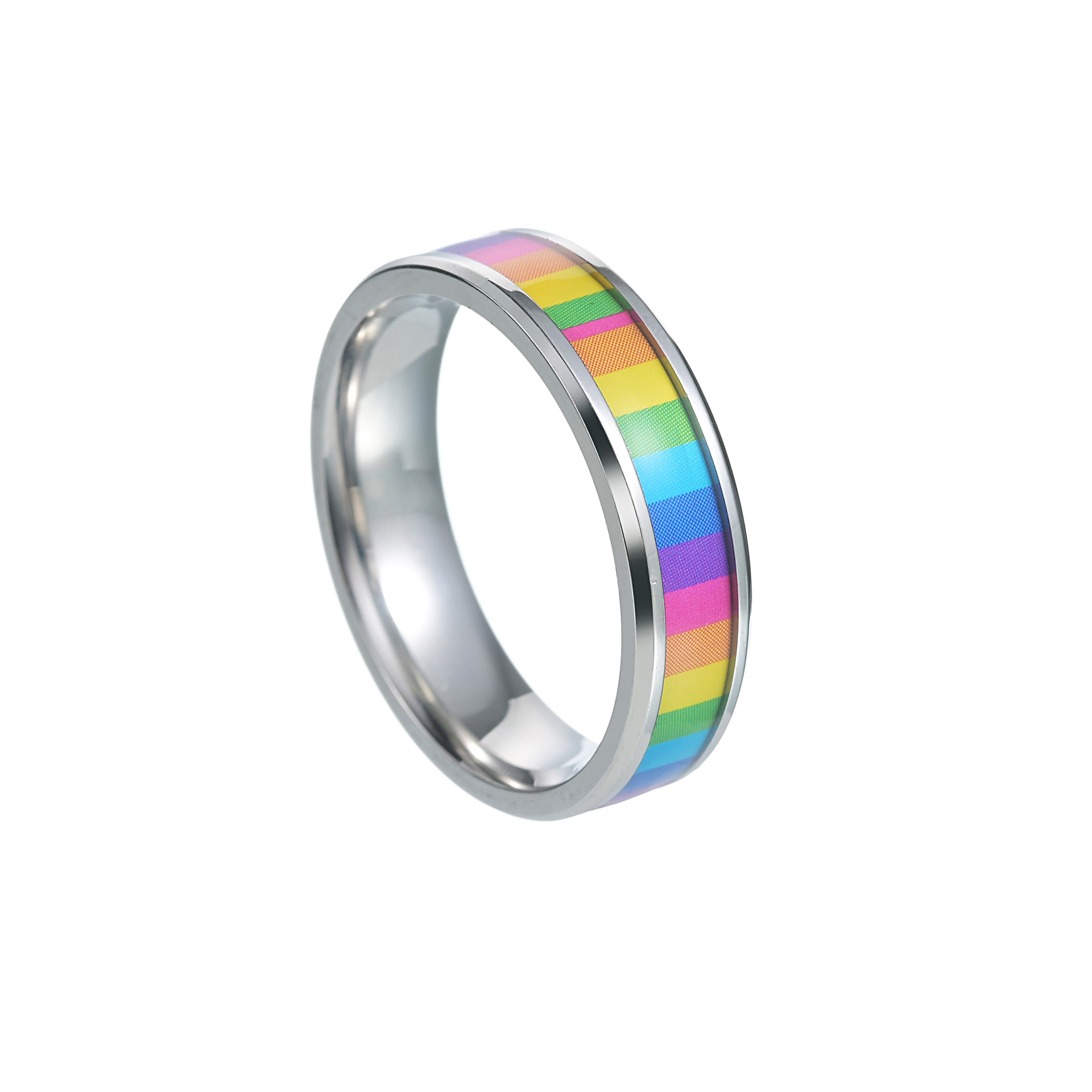 Carved Women Symbols And Rainbows Band Ring - Venus Lesbian LGBTQ Stainless Steel