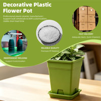 Pot Bunga Plastik PP Persegi dengan Lubang Drainase, Desain Minimalis Mewah Tahan Lama, Kapasitas 14.13L untuk Penggunaan di Lantai & Dalam/Luar Ruangan