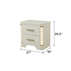 Jasmine Nightstand Beige Wood 2 <b>Drawer</b> LED Lighting <b>Side</b> <b>Table</b> Decor - Product Image 2