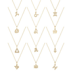 Gemnel Collier zodiaque en argent 925 Chaîne en or 14K Pendentif CZ Tous les 12 Signes 16 "+ 2" Extension Bijoux d'astrologie personnalisés - Product Image 1