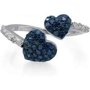 Ornaatis Bague en diamant en forme de cœur 0,86 carats en argent sterling avec diamants fantaisie blancs et bleus, bague de promesse pour femme, taille 7 - Product Image 1