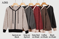 Cardigan en tricot rayé à capuche zippé pour femme, avec cordon de serrage, manches longues, décontracté, pour dames