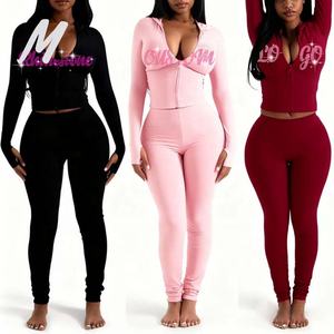 Herbst/Winter Benutzerdefiniertes Logo Kapuzenjacke mit Reißverschluss Jogginghose Set Fitness Freizeit Sportanzug 2-teilig Jogginganzug - Product Image 1