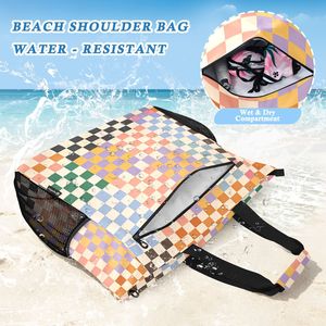 Bolsa de Mano para Mujer con Diseño a Cuadros Coloridos, Cierre de Cremallera, Diseño Moderno, Bolsa de Compras para Todas las Temporadas - Product Image 3