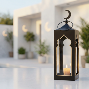 Décoration du Ramadan 2027, lanterne à bougie en métal noir en forme de mosquée pour la maison et les événements - Product Image 2