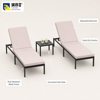 Ensemble de chaises longues d'extérieur, 3 pièces, avec 2 chaises longues et une table d'appoint