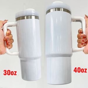 Gobelets isothermes H2.0 40oz en acier inoxydable blanc brillant vierges pour sublimation avec paille pour logo personnalisé - Product Image 1