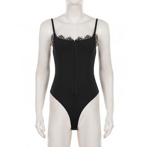 Body Camisole Noir en Dentelle Patchwork à Boutons Pression, Mode Sexy Amincissant, Lingerie Sculptante Yoga pour Femme - Product Image 6