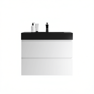 Mueble de Baño Moderno de 30 Pulgadas, Diseño Flotante Montado en la Pared, Lavabo de Una Pieza Negro, Grifo Pre-Ensamblado - Product Image 1