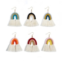 Boucles d'oreilles tendance en macramé ethnique avec pompon arc-en-ciel, boucles d'oreilles pendantes en coton tissé bohème pour femmes, bijoux 2021