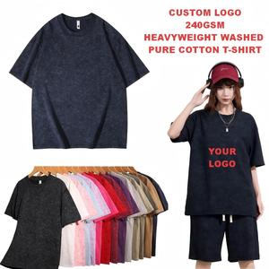 T-shirt in cotone 100% da uomo 240GSM con logo personalizzato, di alta qualità, pesante, lavato, unisex, casual, in puro cotone, blu navy - Product Image 1