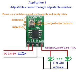 Controlador LED Ajustable LD06AJSA DC 3-6V 0.03-1.5A, Módulo Convertidor de Corriente Constante PWM para Arduino Mega2560 Breadboard - Product Image 5