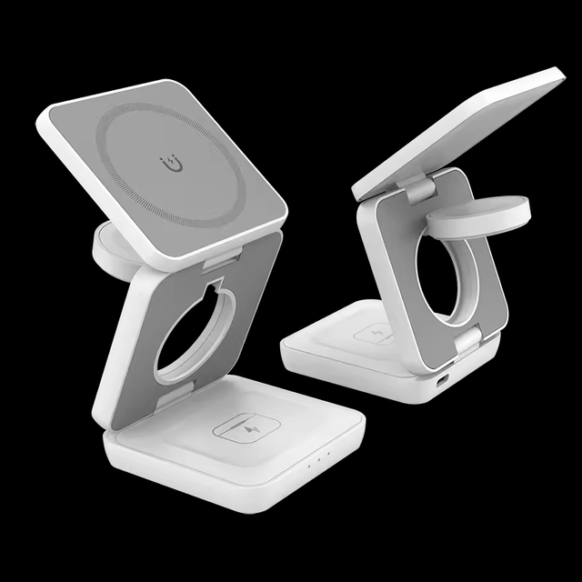 Manufacturer Direct 15W Folding Wireless Charger with 10W Output Power Portable Mini 3in1 Magnetic Phone Stand