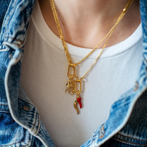 Chiusura in acciaio inox 316L abbinata <span class=keywords><strong>con</strong></span> <span class=keywords><strong>argento</strong></span> e rosso <span class=keywords><strong>corno</strong></span> italiano doppio pendente catenaccio supporta oro misto - Product Image 5