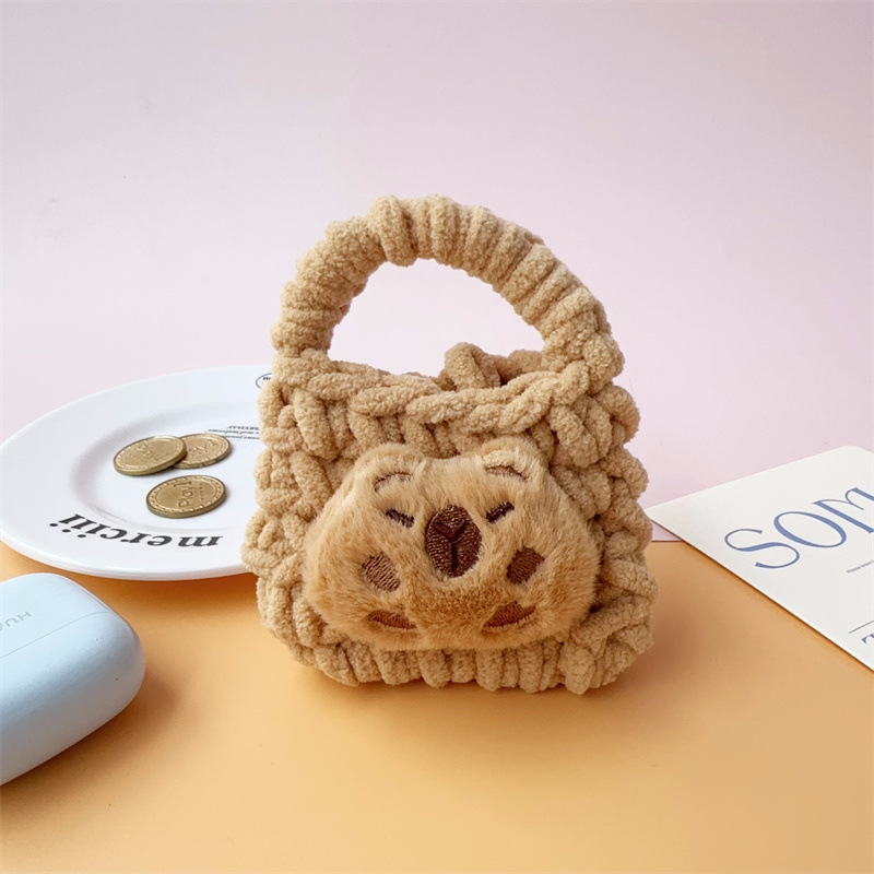 Borsa piccola in maglia marrone capibara-118 cm