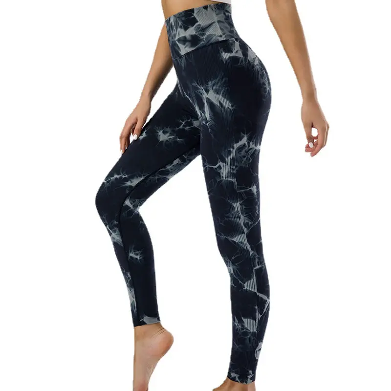 Mallas de entrenamiento para mujer, pantalones de Yoga sexys de cintura alta para correr, mallas de yoga con tinte anudado, venta al por mayor