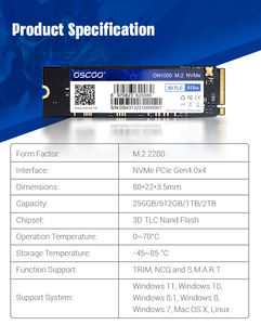 适用于内部M.2 2280 NVMe固态硬盘pcie 4.0 Gen4.0 * 4 7500mb/s读取速度512gb/1tb/2tb适用于PlayStation5 PS5游戏机笔记本电脑 - Product Image 4