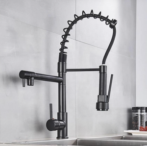 Robinet de cuisine <span class=keywords><strong>gourmet</strong></span> Pretta tout noir 55 cm, mitigeur monocommande noir avec douchette extractible - Product Image 6
