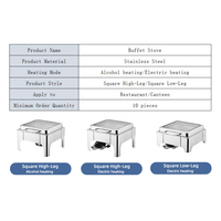 Réchaud de buffet carré en acier inoxydable pour table, chauffe-plats électrique/à alcool pour restaurant et cantine