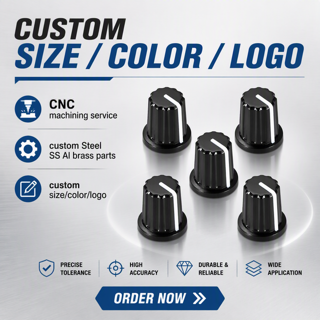 Chinese CNC Machining Custom 6mm Potentiometer Knobs for Guitar Knobs Black White Plastic Inside