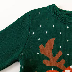 Pull de Noël personnalisé en tricot pour garçons et filles, avec décorations jacquard cerf et fleurs, col rond, pour l'hiver - Product Image 6