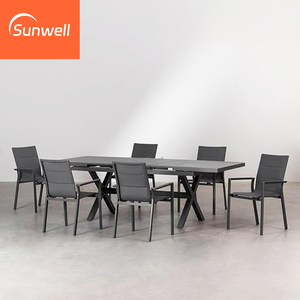 Ensemble de salle à manger extérieur moderne extensible, grande <span class=keywords><strong>table</strong></span> de patio en <span class=keywords><strong>aluminium</strong></span> 160-240 cm avec 8-<span class=keywords><strong>12</strong></span> chaises empilables pour fête de jardin - Product Image 2