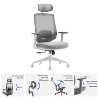 Chaise de bureau ergonomique moderne de haute qualité JR RACING, en mesh, gris et blanc, réglable en hauteur, avec support lombaire, pour le bureau à domicile