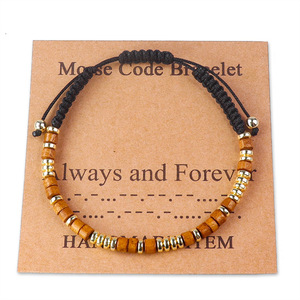 EW-pulsera tejida con código Morse para mujer, joyería de moda, brazalete con cuentas de madera - Product Image 4