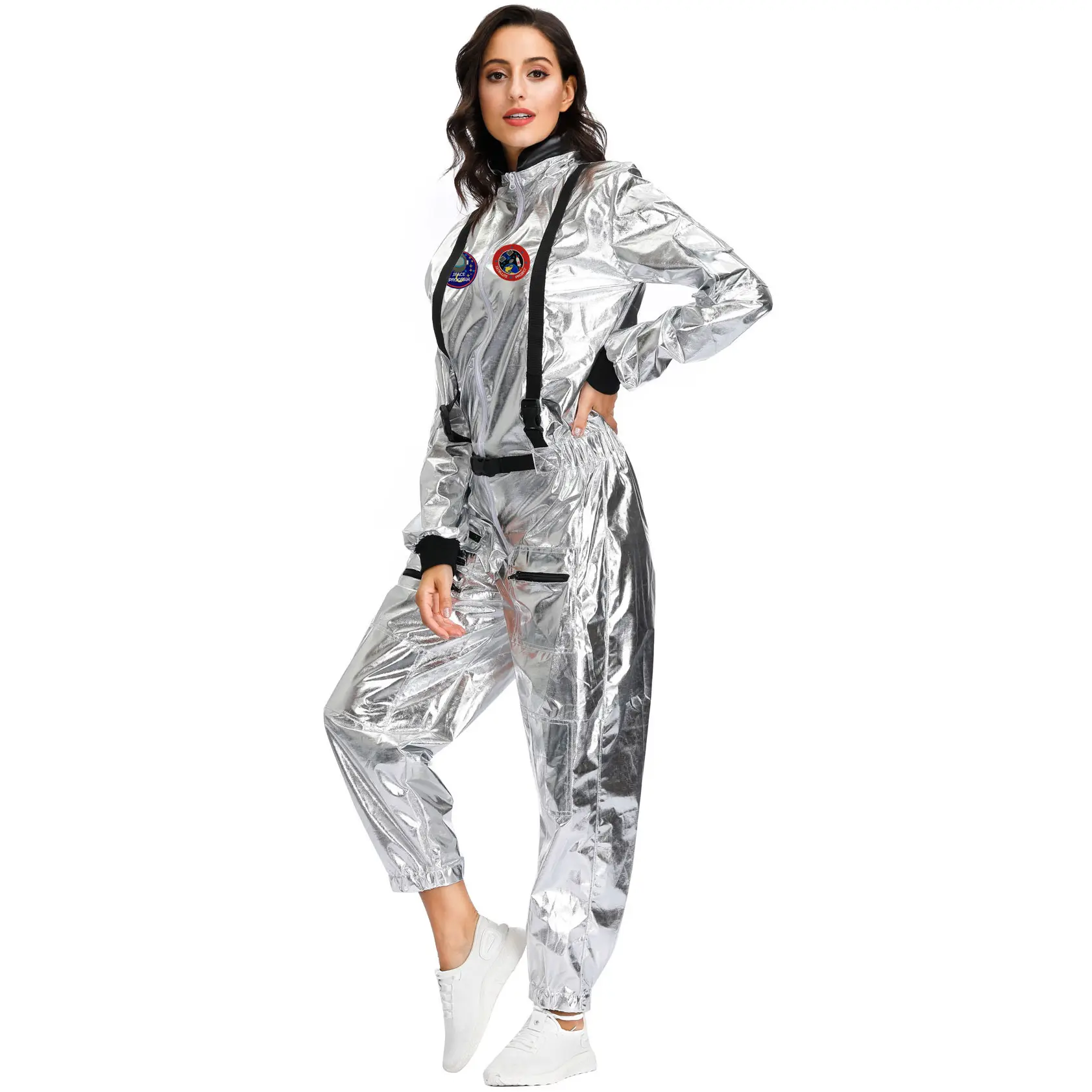 Kadın cadılar bayramı astronot kostüm Cosplay tulum Lady dış uzay Cosplay kostüm şerit yetişkin çocuk Unisex seksi kostümleri