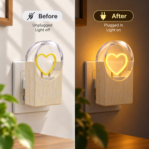 Veilleuse LED en bois à brancher, 0,5W, économie d'énergie, veilleuse en forme de cœur pour chambre et couloir, directement de l'usine - Product Image 6