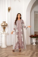 Robe longue maxi imprimée avec perles et strass, vert, gris, bleu, argent, pour femmes musulmanes, Abaya Kaftan, manches longues, en polyester, vente en gros, en stock