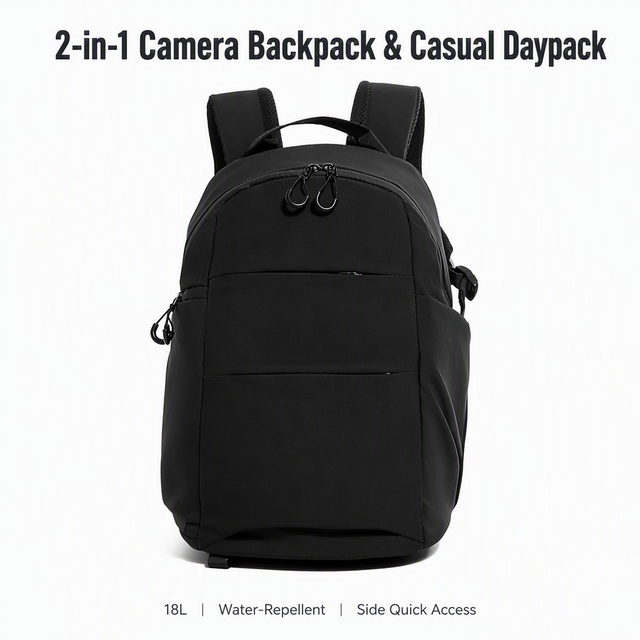 18L Waterproof Camera Backpack with Side-Access Fits Body Lens & Battery or Drone Convertible to Casual Camera Backpack