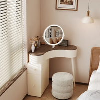 Table de toilette d'angle moderne en bois massif couleur crème, petite armoire de chambre au design durable pour appartement