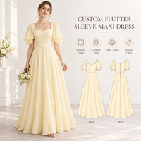 Robe longue personnalisée pour femme, légère, tissée, à manches volantées superposées, col cœur, taille ajustée, coupe trapèze, longueur ras du sol