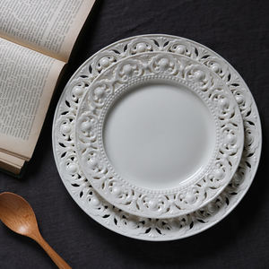 <span class=keywords><strong>Assiette</strong></span> à dîner européenne <span class=keywords><strong>creuse</strong></span> en céramique gaufrée Plats de pâtes Blanc Petit déjeuner Dessert Salade de fruits Plateau de service Vaisselle de restaurant - Product Image 4