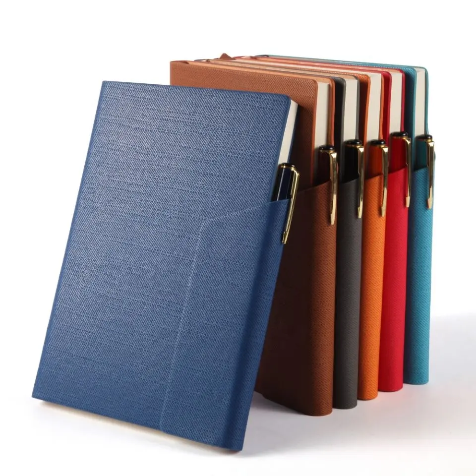 Innovative products 2022 3 fold fitness leather journal 2022 agenda printing custom a5 lined notebook with pen holder