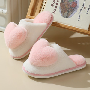 Fashion Ladies Indoor Home Shoes Cute Casual Open Toe Plush Heart Anti-Slip <b>Slippers</b> for Home - Product Image 6