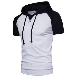 <b>Men's</b> Summer Sport <b>Hoodie</b> T-Shirt Regular Fit <b>Short</b> <b>Sleeve</b> Solid Patchwork Drawstring Top Plus Size Option Available Regular Fit - Product Image 5
