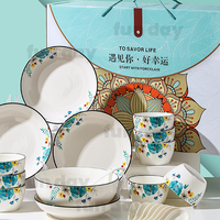 Vaisselle nordique en céramique, bol, cuillère, disque, coffret cadeau, service de vaisselle en porcelaine verte, vente en gros